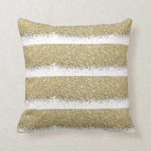 White Gold Glitzer Metallic Shiny Stripes Glam Kissen