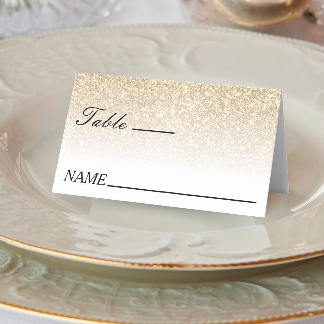 White & Gold Glitzer Ombre Wedding Platzkarte (White & Gold Glitter Ombre Wedding Place Card)