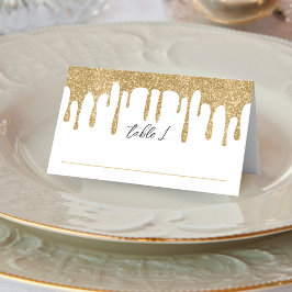 White & Gold Glitzer Tropfen Hochzeitsempfang Platzkarte