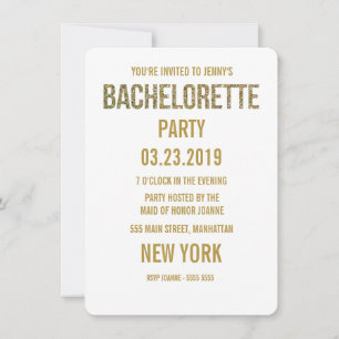 White Gold Glitzer Typografie Bachelorette Einladu Einladung