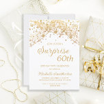 White Gold Glitzer Überraschung 60. Geburtstag Einladung<br><div class="desc">60. Überraschende Geburtstagsfeier für Frauen mit glitzernden goldenen Saitenleuchten und glitzerndem Bügel auf weißem Hintergrund. Da Text anpassbar ist, ist diese Einladung für eine Dame gedacht, die jeden Geburtstag feiert. (18., 21., 30., 40., 50., 60., 70., 80., 90., 100.oder jedes Alter). Text, Schriftart und Wortlaut sind vollständig anpassbar. Kontaktieren Sie...</div>