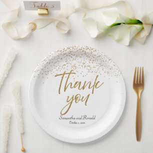 White & Gold Glitzer Vielen Dank für Ihre Hochzeit Pappteller
