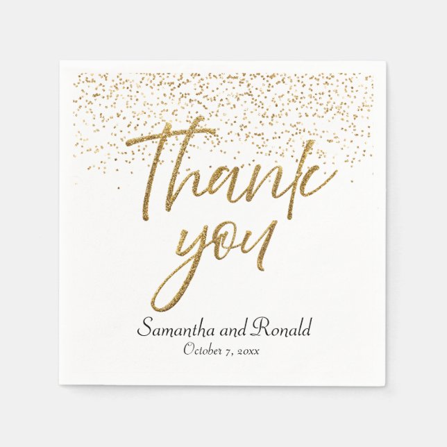 White & Gold Glitzer Vielen Dank für Ihre Hochzeit Serviette (Vorderseite)