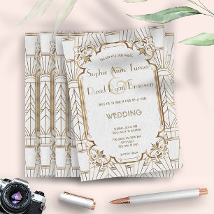 White Gold Great Gatsby Art Deco 1920er Hochzeit Einladung