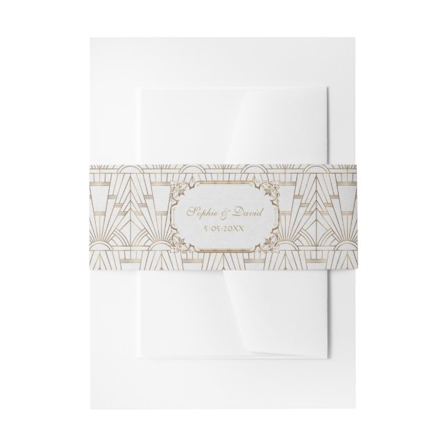 White Gold Great Gatsby Art Deco 1920er Hochzeit Einladungsbanderole (Vorderseite Beispiel)