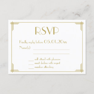 White Gold Great Gatsby Art Deco Wedding RSVP Card