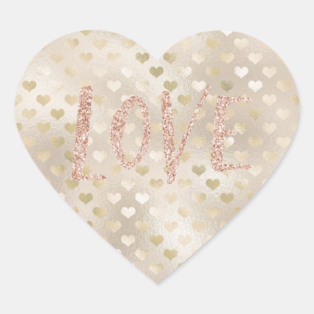 White Gold Hearts Blush Pink Glitzer Liebe Herz-Aufkleber (Vorderseite)