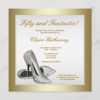 White Gold High Heels Frauen 50. Geburtstag Einladung