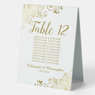White & Gold Hochzeitsskalender-Tischnummer Tischaufsteller