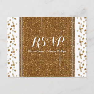 White & Gold Imitate Glitzer Hochzeit RSVP Postkar Einladungspostkarte