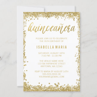 White Gold Imitate Glitzer Quinceanera 15. Geburts Einladung