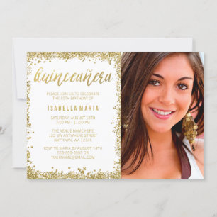 White Gold Imitate Glitzer Quinceanera 15. Geburts Einladung