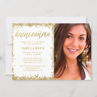 White Gold Imitate Glitzer Quinceanera 15. Geburts Einladung