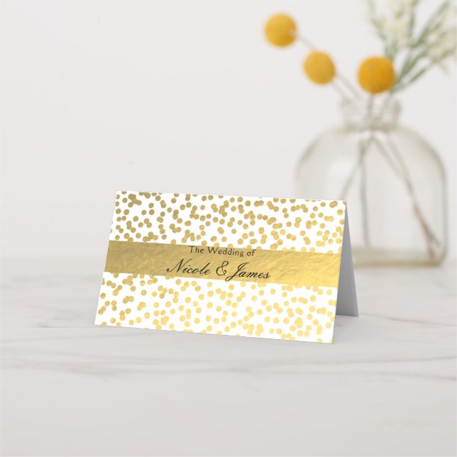 White & Gold Imitats Foil Glam Moderne Tischsitze Platzkarte (Vorderseite)