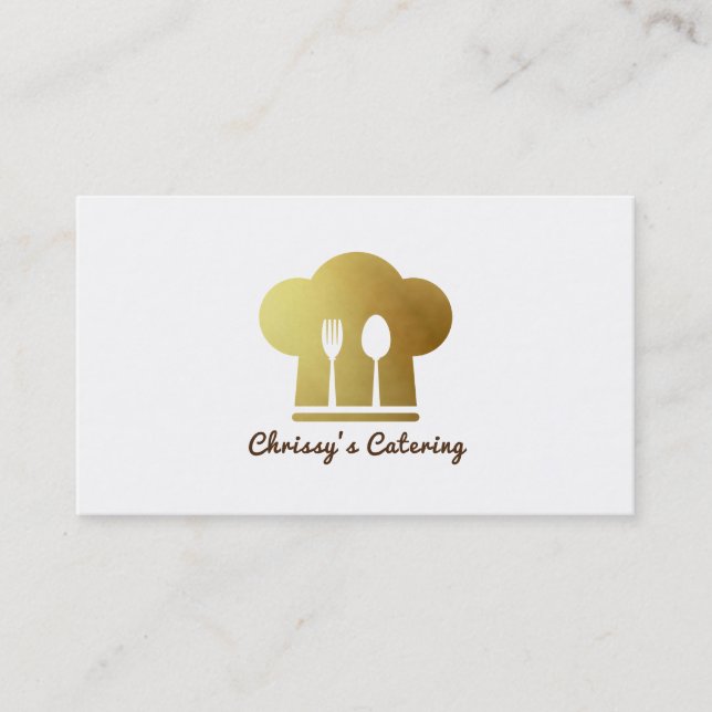 White & Gold Koch Hat Eating Utensils Minimal Visitenkarte (Vorderseite)