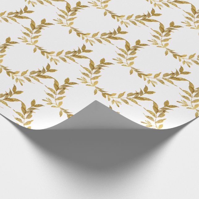 White Gold Leaf Monogram Elegant Chic Wedding Geschenkpapier (Ecke)