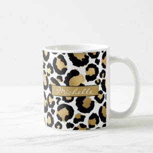 White & Gold Leopard Personalisierte Kaffee-Tasse Kaffeetasse