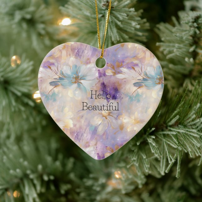 White Gold Lila Blue Floral Keramik Ornament (Baum)