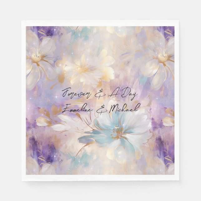 White Gold Lila Blue Floral Serviette (Vorderseite)