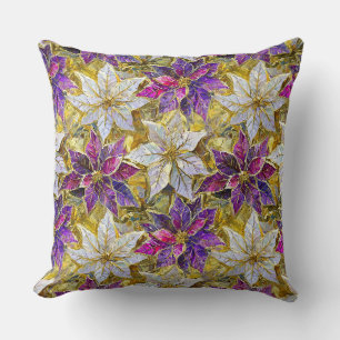 White Gold Lila Pink Christmas Poinsettias Kissen