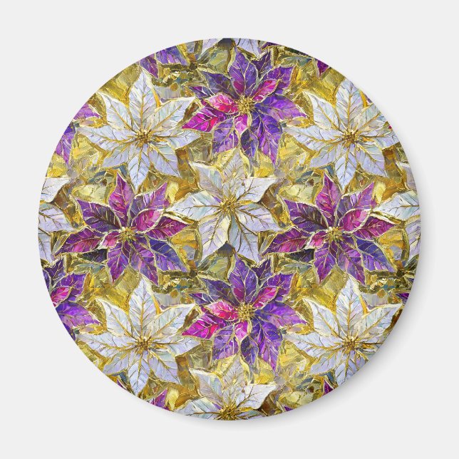 White Gold Lila Pink Christmas Poinsettias Magnet (Vorne)