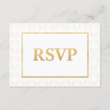 White & Gold Lilie Wedding RSVP Card
