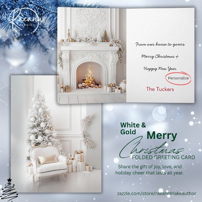 White & Gold Living Room Weihnachtskarte Karte (Von Creator hochgeladen)