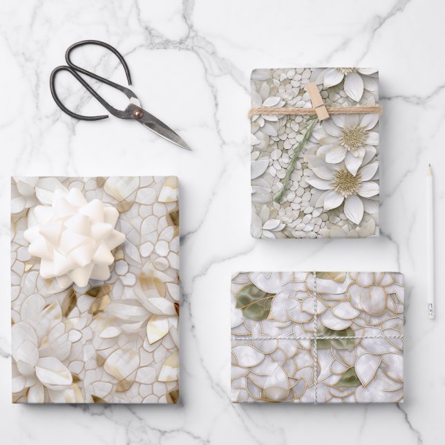 White Gold Lotus Blume Geschenkpapier Set (Vorderseite)