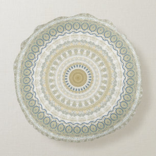 White Gold Mandala Rundes Kissen