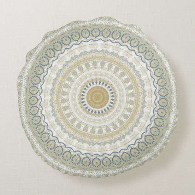 White Gold Mandala Rundes Kissen (Rückseite)