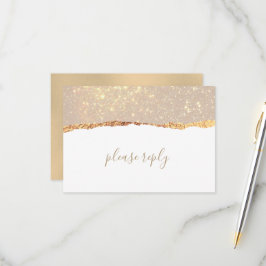 White Gold Marmor Glam Wedding RSVP Card