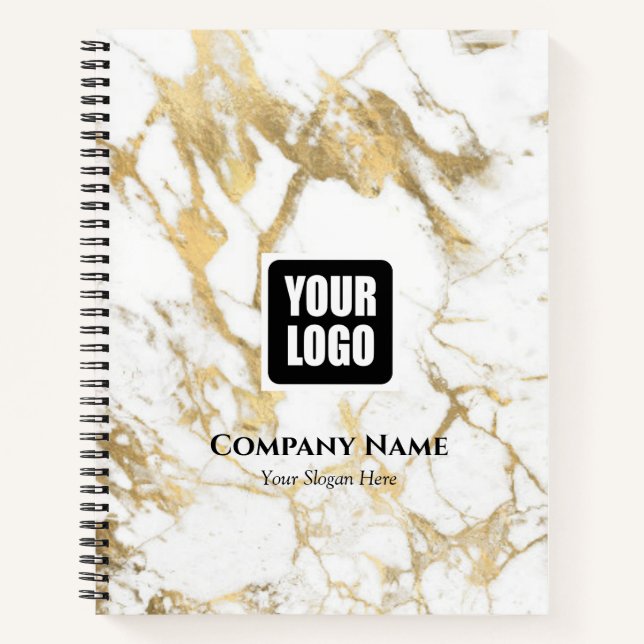 White & Gold Marmor, Logo, Bus.Name Website Promo Notizbuch (Vorderseite)