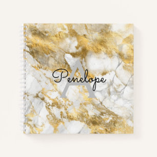 White Gold Marmor und Monogram Sketchbook Notizbuch