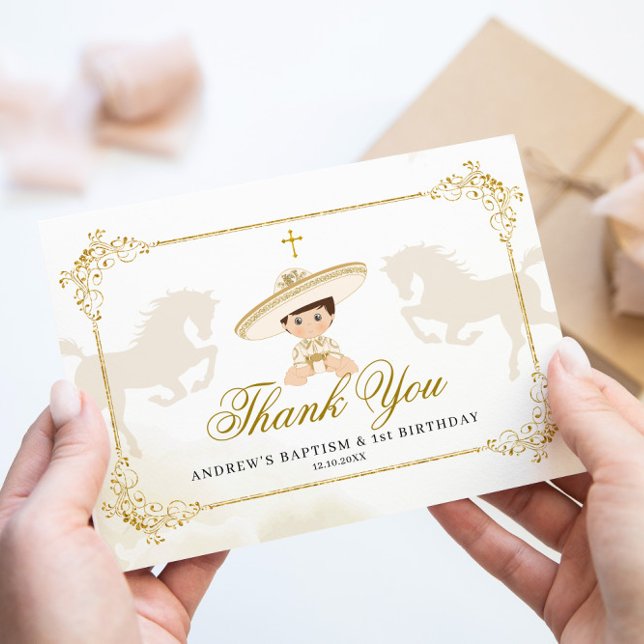 White Gold Mexican Boy First zum Geburtstag Dankeskarte (Von Creator hochgeladen)