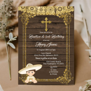 White & Gold mexikanische Charro-Taufe & 3. Geburt Einladung