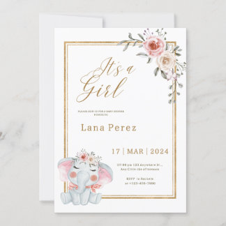 White Gold Minimalistisch Animal Baby Dusche Einladung