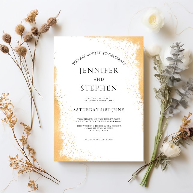 White Gold Minimalistisch Sparkle Edge Wedding Einladung (White Gold Minimalist Sparkle Edge Wedding Invitation)