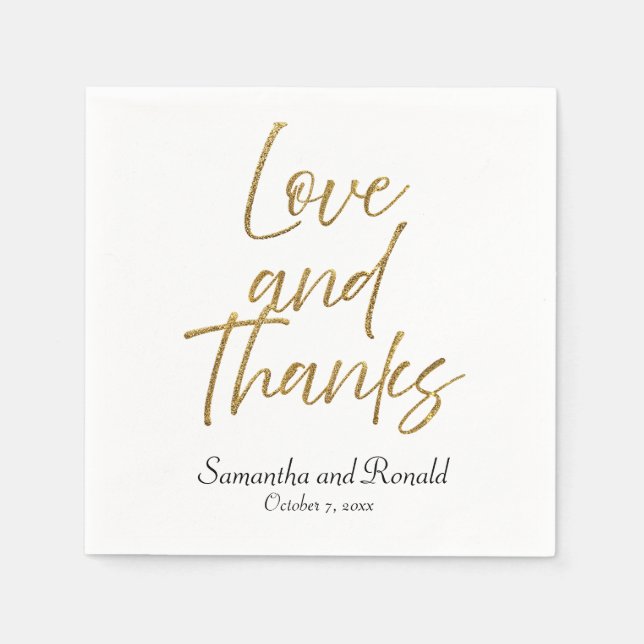 White & Gold Minimalistische Liebe & Danke Hochzei Serviette (Vorderseite)