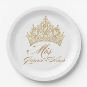 White Gold Mis Quince Anos Chic Elegante Tiara Pappteller