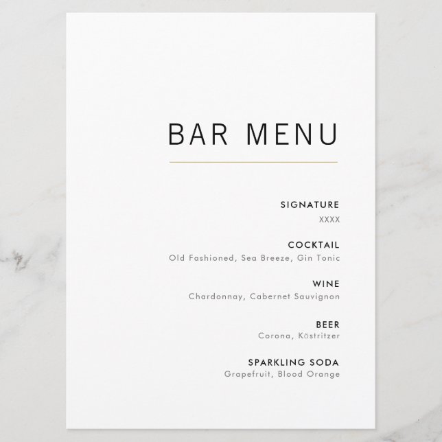 White & Gold Modern Minimalistische Hochzeitsmenü Menükarte (Vorderseite)