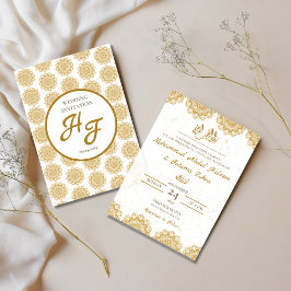 White Gold Moderne Verzierte Nikah Muslim Hochzeit Einladung