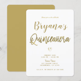 White & Gold Moderner Minimal Chic 15 Quinceañera Einladung
