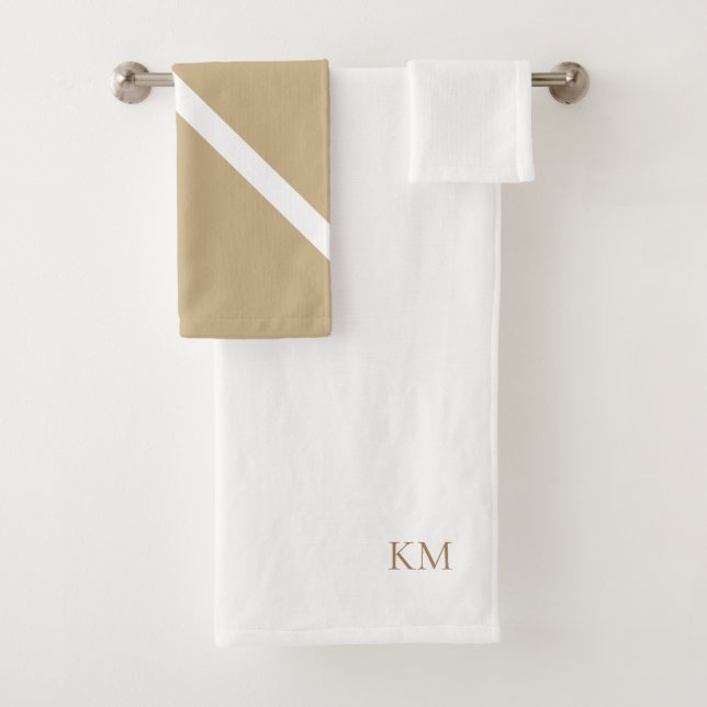 White & Gold Monogram Hochzeitsgeschenk Badhandtuch Set (Insitu)