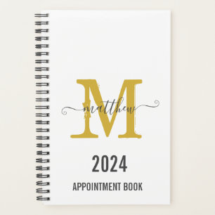 White & Gold Monogram Script-Terminierungsbuch Planer