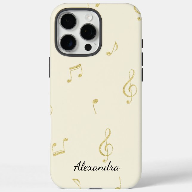 White Gold Music Notes   iPhone 16 Pro Max Hülle (Rückseite)