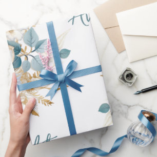 White Gold Navy Hochzeit/Dusche Glückwünsche Geschenkpapier