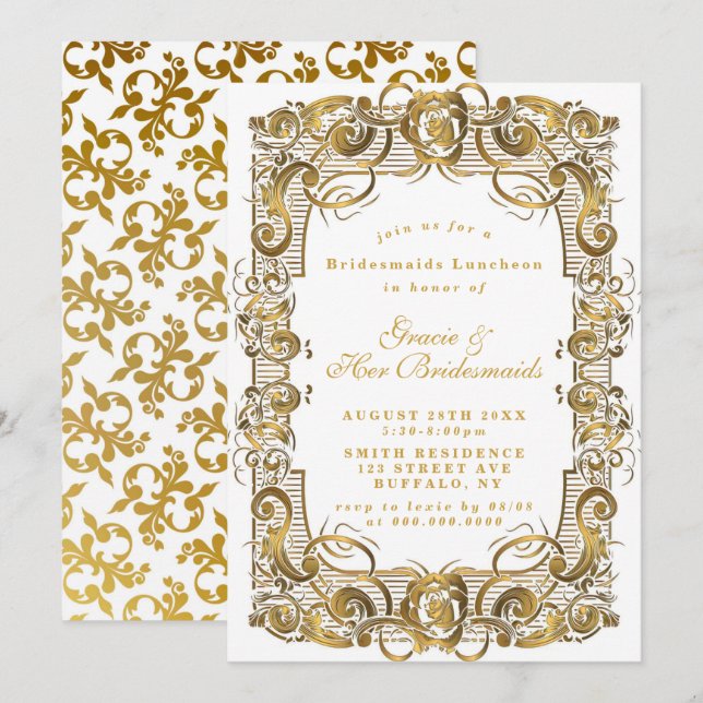 White Gold Ornament Bridesmaids Luncheon Einladung (Vorne/Hinten)