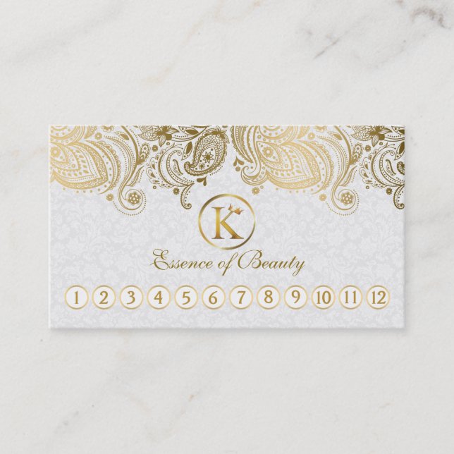 White & Gold Paisley Lace Loyalty Card Treuekarte (Vorderseite)