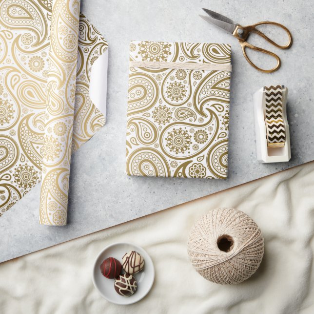 White & Gold Paisley Muster Geschenkpapier (Basteln)