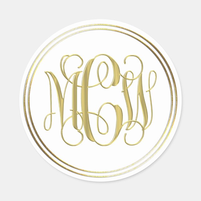 White Gold Preppy Vine Script Monogram DIY BG Runder Aufkleber (Von Creator hochgeladen)